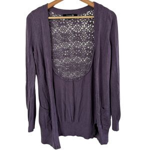 Forever 21 Purple Cardigan Sweater with Crochet Back Design - Size Small